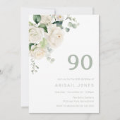 Goddelijke Witte Rozen & Sage 90ste Verjaardagsfee Kaart (Voorkant)