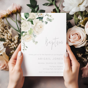 Goddelijke Witte Rozen & Salie Doop Kaart