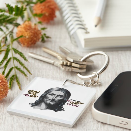 Goddelijke woorden: Jezus gekerfd in kunst Sleutelhanger (Voorkant Rechts)