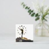 *~* Goddess Black Gold Hair Moon Phases Sun Vierkante Visitekaartje (Staand voorkant)