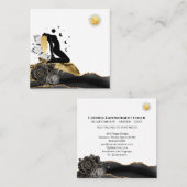 *~* Goddess Black Gold Hair Moon Sun Vierkante Visitekaartje (Voorkant / Achterkant)