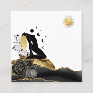 *~* Goddess Black Gold Hair Moon Sun Vierkante Visitekaartje