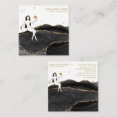 *~* Goddess Celestial Black Agate Gold Glitter Vierkante Visitekaartje (Voorkant / Achterkant)