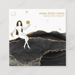 *~* Goddess Celestial Black Agate Gold Glitter Vierkante Visitekaartje