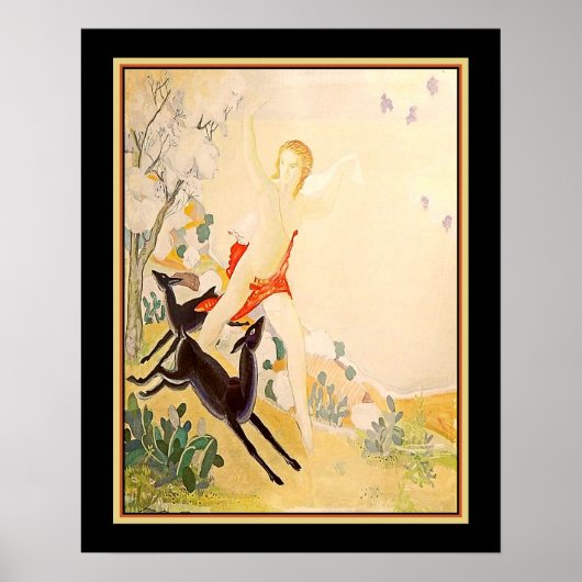 "Goddess Diana die met Deer loopt" Art Deco Poster (Voorkant)