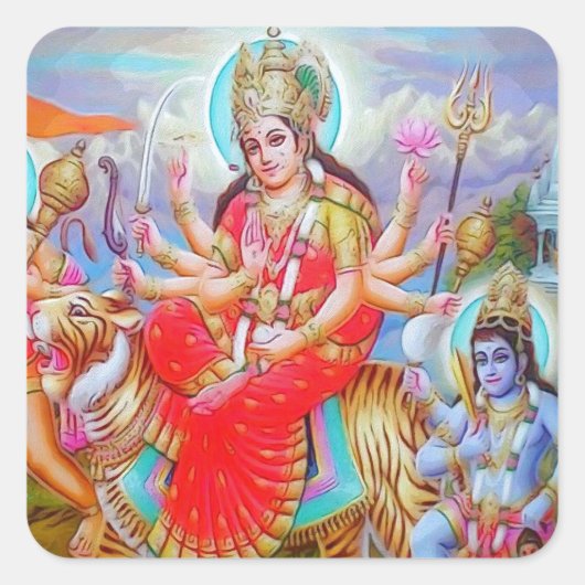 Goddess Durga Ji Painting Vierkante Sticker (Voorkant)