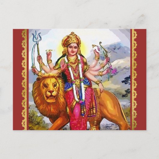 Goddess Durga met Lion Painting Briefkaart (Voorkant)