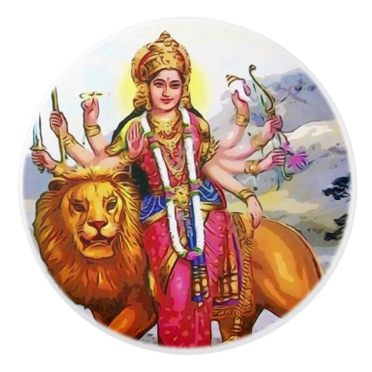Goddess Durga met Lion Painting Keramische Knop (Voorkant)