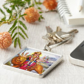 Goddess Durga met Lion Painting Sleutelhanger (Zijkant)