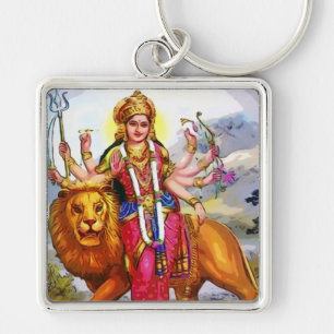 Goddess Durga met Lion Painting Sleutelhanger