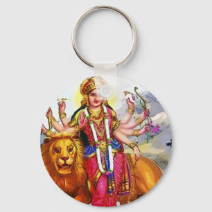 Goddess Durga met Lion Painting Sleutelhanger