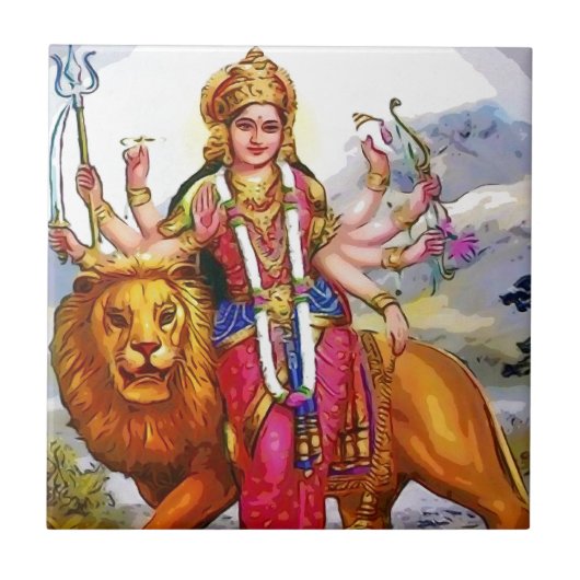 Goddess Durga met Lion Painting Tegeltje (Voorkant)