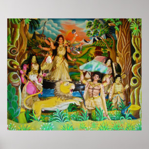 Goddess Durga op het Durga-festival in Burdwan Poster