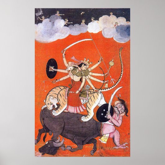 Goddess Durga vecht tegen Mahishasura Poster (Voorkant)