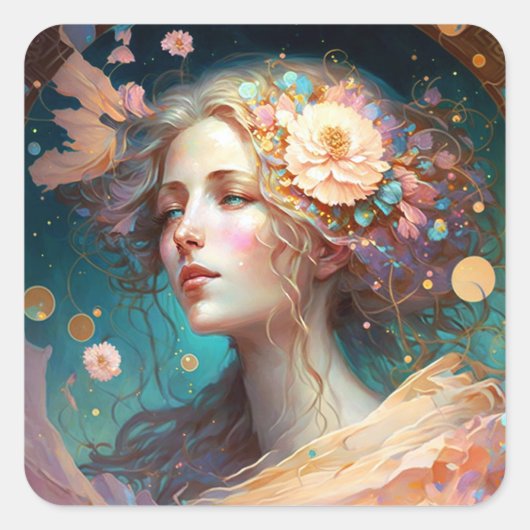 Goddess Fantasy Art Square Sticker (Voorkant)