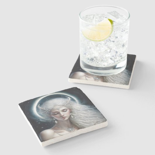 Goddess Fantasy Moon Goddess Crescent Moon Stenen Onderzetter (Zijkant)