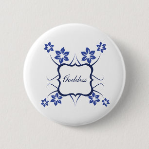 Goddess Floral Button, Vibrant Blue Ronde Button 5,7 Cm