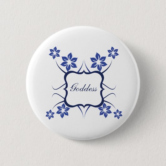Goddess Floral Button, Vibrant Blue Ronde Button 5,7 Cm (Voorkant)