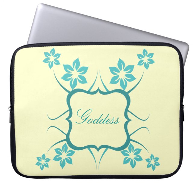 Goddess Floral Electronics Bag, Blauwgroen Laptop Sleeve (Voorkant)