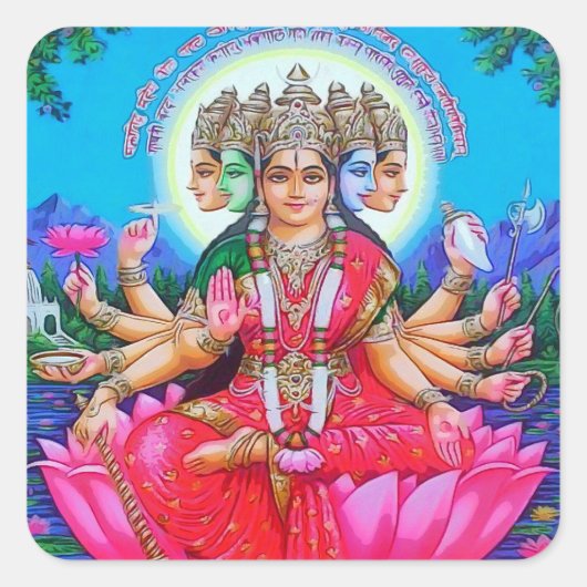 Goddess Gayatri Devi Deity Vierkante Sticker (Voorkant)
