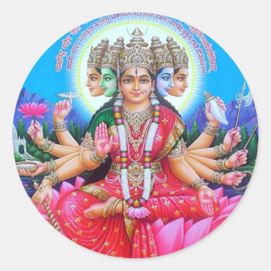 Goddess Gayatri Devi Ronde Sticker (Voorkant)