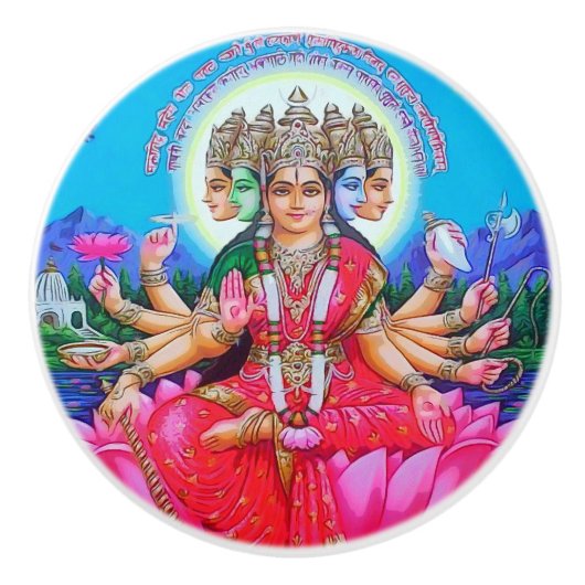 Goddess Gayatri Devi Veda Mata Deity Keramische Knop (Voorkant)