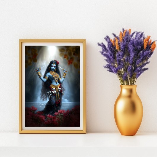 Goddess Kali Ma Blue Floral Waterfall Fantasy Art Poster