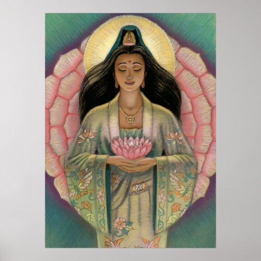 Goddess Kuan Yin "Pink Lotus Heart" poster (Voorkant)
