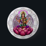 Goddess Lakshmi mandala Ronde Button 5,7 Cm<br><div class="desc">Lakshmi de godin van rijkdom en goed geluk zal je leven en je geliefden zegenen. Ze zit op een lotus die onbeperkte mogelijkheden biedt om ons leven met succes te perfectioneren!</div>