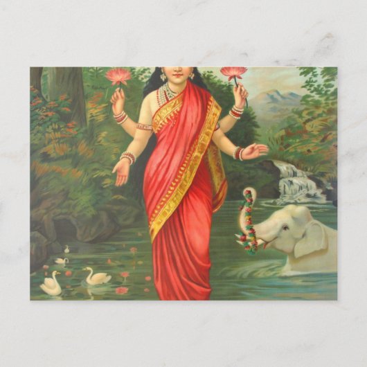 Goddess Lakshmi - Raja Ravi Varma Briefkaart (Voorkant)