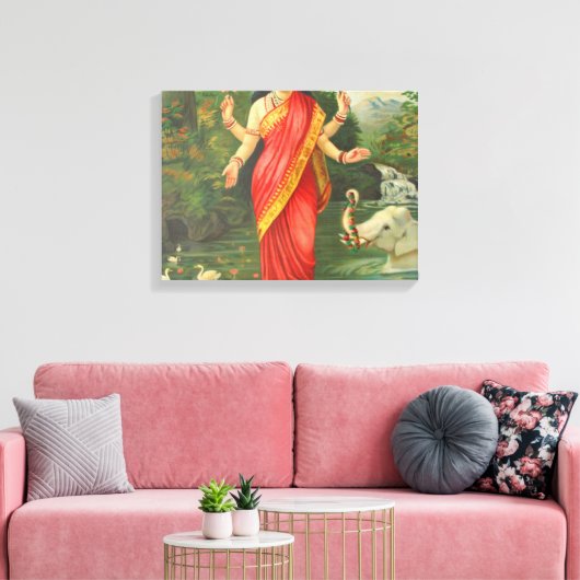 Goddess Lakshmi - Raja Ravi Varma Canvas Afdruk (Insitu (Woonkamer))