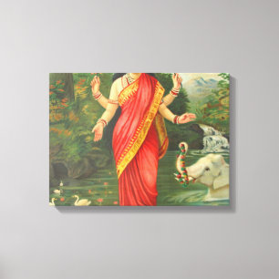 Goddess Lakshmi - Raja Ravi Varma Canvas Afdruk