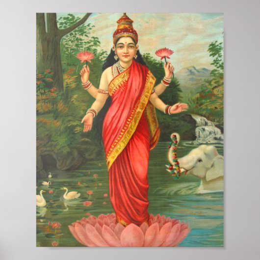 Goddess Lakshmi - Raja Ravi Varma Poster (Voorkant)