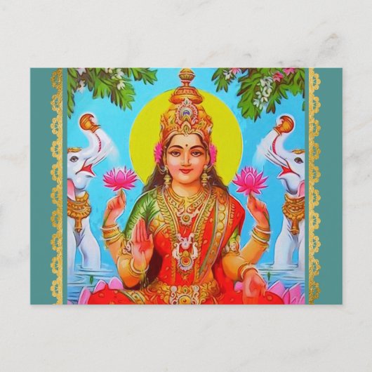 Goddess Lakshmi White Elephants Diwali Painting Briefkaart (Voorkant)