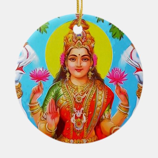 Goddess Lakshmi White Elephants Diwali Painting Keramisch Ornament (Voorkant)