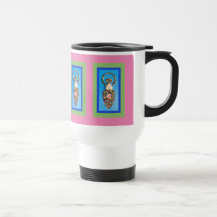 Goddess Mosaic in Green & Blue op roze Reisbeker