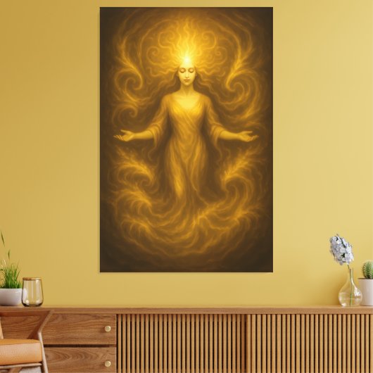 Goddess of Golden Revelation – Radiant Light Aura  Canvas Afdruk (Insitu (Woonkamer))