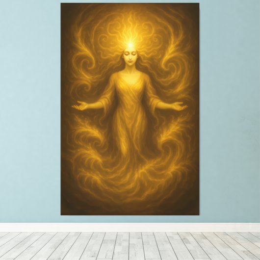 Goddess of Golden Revelation – Radiant Light Aura  Canvas Afdruk (Insitu (Houten vloer))