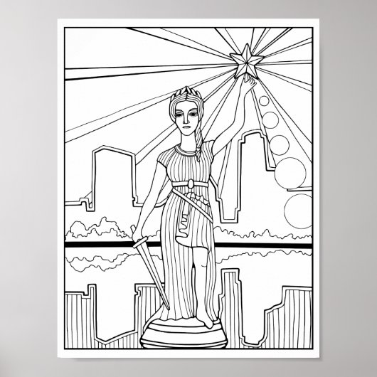 Goddess of Liberty Statue Austin Kleurplaat Art Poster (Voorkant)