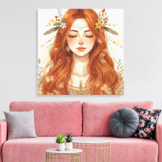 Goddess of Nature –Bohemian Earth Spirit Woman Art Canvas Afdruk