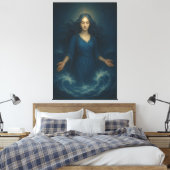 Goddess of Tidal Serenity – Ocean Spirit Blue Aura Canvas Afdruk (Insitu (Slaapkamer))