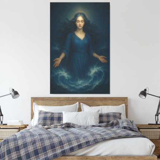 Goddess of Tidal Serenity – Ocean Spirit Blue Aura Canvas Afdruk (Insitu (Slaapkamer))