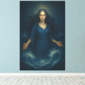 Goddess of Tidal Serenity – Ocean Spirit Blue Aura Canvas Afdruk (Insitu (Houten vloer))