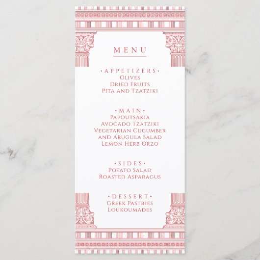 Goddess Party Menu in het roze (Voorkant)