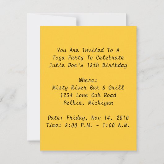 Goddess & Peacock Toga Party Invitation Kaart (Achterkant)