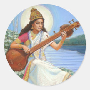 Goddess Sarasvati Ronde Sticker