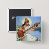 Goddess Sarasvati Vierkante Button 5,1 Cm (Voorkant /achterkant)