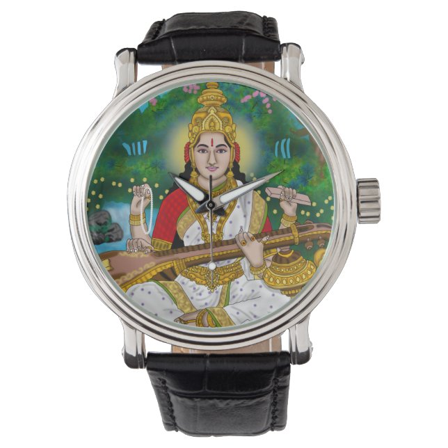 Goddess Saraswati Clock Horloge (Voorkant)