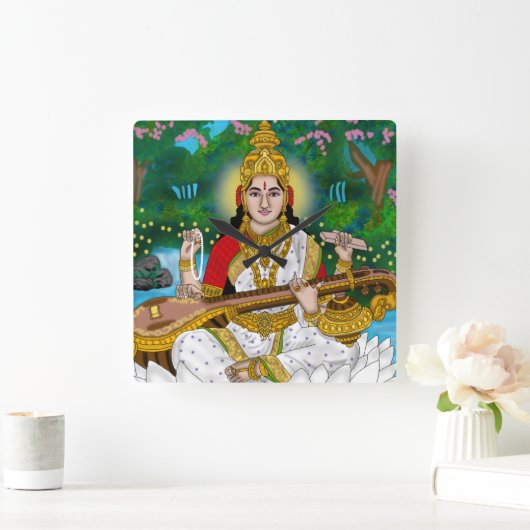 Goddess Saraswati Clock Vierkante Klok (Huis)