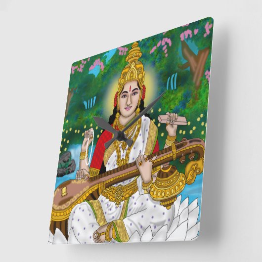 Goddess Saraswati Clock Vierkante Klok (Hoek)